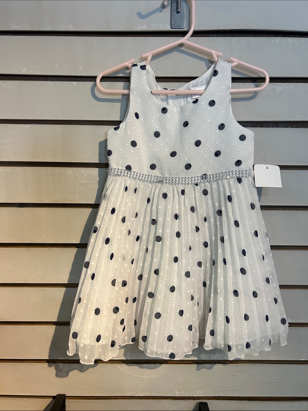 Sweet Heart Rose White Dress with Black Polka Dots & Rhinestone Waistband; ties